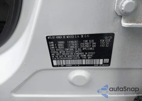 2022 Honda Hr-V Awd Ex z USA, uszkodzony, nr VIN 3CZRU6H58NM740635